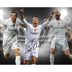 cristiano ronaldo gareth bale karim benzema real madrid signed photo autograph print poster wall art home decor