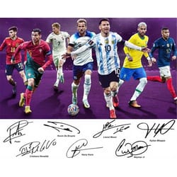 lionel messi cristiano ronaldo neymar kane pedri mbappe soccer superstars signed photo autograph print poster wall art h
