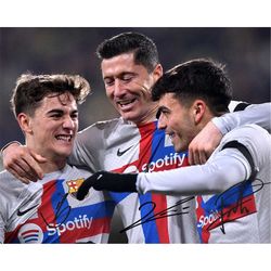 robert lewandowski pedri gavi signed photo autograph print poster wall art home decor