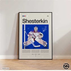 igor shesterkin poster, new york rangers poster, nhl poster, hockey poster, sports poster, mid-century modern, sports be