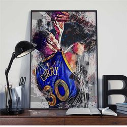 steph curry poster, nba canvas wall art, basketball poster print, iconic sports poster