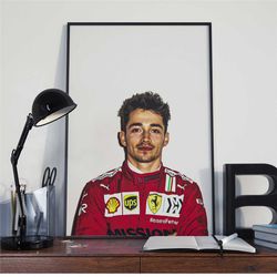 f1 charles leclerc poster print - formula 1 canvas wall art - ferrari wall art - f1 gift idea for him