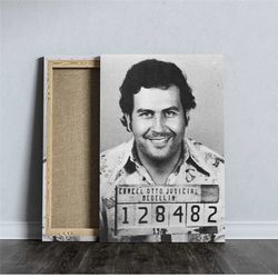 pablo escobar mugshot poster, narcos black and white police mugshot canvas wall art print, home decor