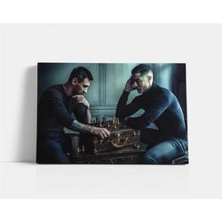 lionel messi and cristiano ronaldo chess poster print, soccer goat canvas wall art