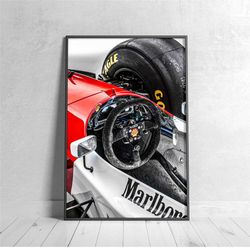 formula 1 ayrton senna poster print - mclaren mp4/4 f1 canvas wall art - gift idea for racing fans