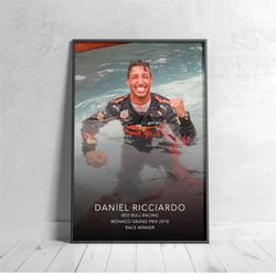 daniel ricciardo monaco gp canvas wall art - red bull racing f1 poster print - gift idea for him - formula one wall deco