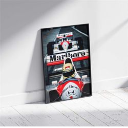 ayrton senna mclaren f1 poster print - formula 1 canvas wall art - motorsport gift idea