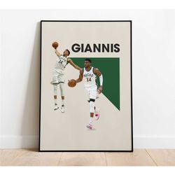 giannis antetokounmpo poster, minimalist design, milwaukee bucks poster, helvetica, mid-century, nba poster, bedroom art