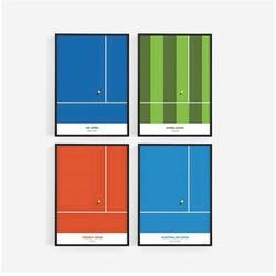 grand slam tournaments tennis poster, tennis print, minimalist, mid-century modern, tennis fans, sports office wall art,
