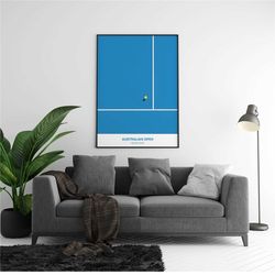 australian open tennis poster, tennis print, minimalist, mid-century modern, tennis fans, sports office wall art, sports