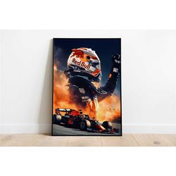 max verstappen poster, formula 1 print, red bull racing, sports office wall art, bedroom poster, f1 wall decor