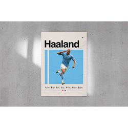 erling haaland poster, man city, norwegian footballer, soccer poster, minimalist, mid-century modern, sports wall art, b
