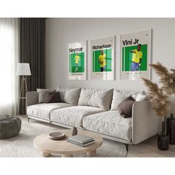 neymar richarlison vinicius jr, world cup art, brazil, soccer poster, minimalist, mid century modern, sports wall art, b
