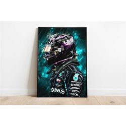 lewis hamilton poster print, f1 helmet, hamilton f1 poster, racing wall art, mercedes amg petronas formula 1,