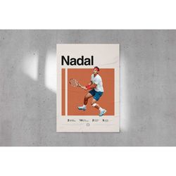 rafael nadal poster, tennis print, minimalist, mid-century modern, tennis fans, sports office wall art, sports bedroom