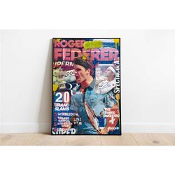roger federer poster, tennis print, collage, tennis fans, sports office wall art, bedroom poster, wall decor