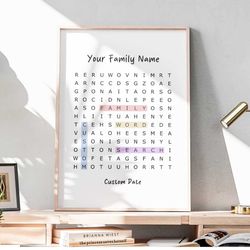 custom word search poster, personalized word search download, family name art, couples word search print, custom word se