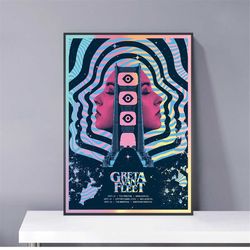 greta van fleet music vintage poster, music gifts for her him pvc package waterproof canvas wall art gift home poster, h