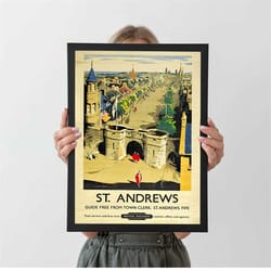 st andrews scotland vintage railway poster, autumn home decor, a4 a3 a2 a1, wall decor, christmas gift