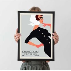 fashion week amsterdam 1952 moda vintage poster, autumn home decor, a4 a3 a2 a1, wall decor, christmas gift