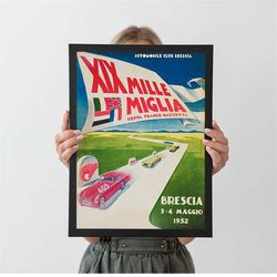 1952 xix mille miglia racing vintage poster, autumn home decor, a4 a3 a2 a1, wall decor, christmas gift