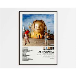 travis scott cover poster, astroworld album wall print, tracklist poster, rap classics poster, cover art poster, hip hop