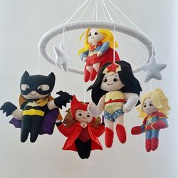 Baby marvel superheroes girl crib mobile nursery Baby girl boy shower gift Baby avengers DC superhero nursery decor