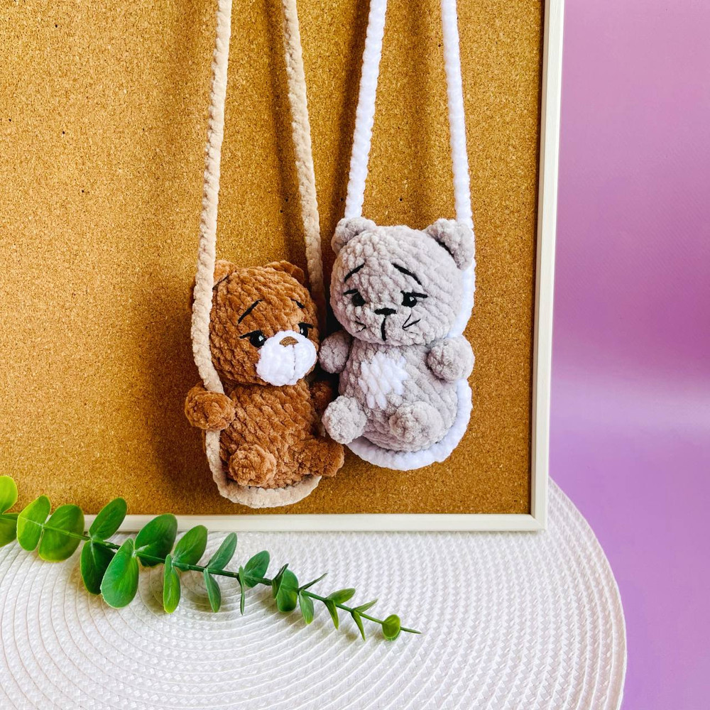 Crochet Animal Car Mirror Hanger Pdf Pattern Cute Keychain Bunny Cat Bear Amigurumi Easy To Follow  3