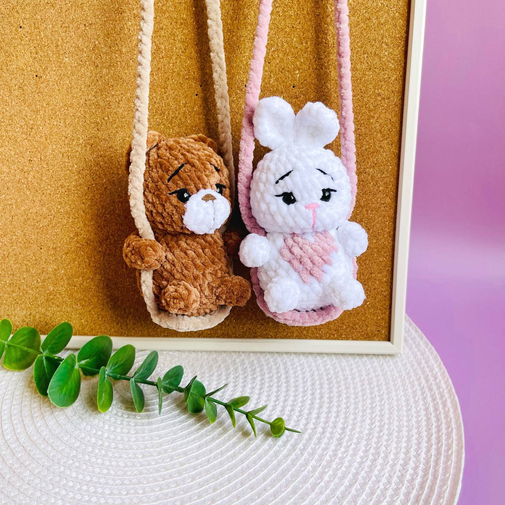 Crochet Animal Car Mirror Hanger Pdf Pattern Cute Keychain Bunny Cat Bear Amigurumi Easy To Follow  4