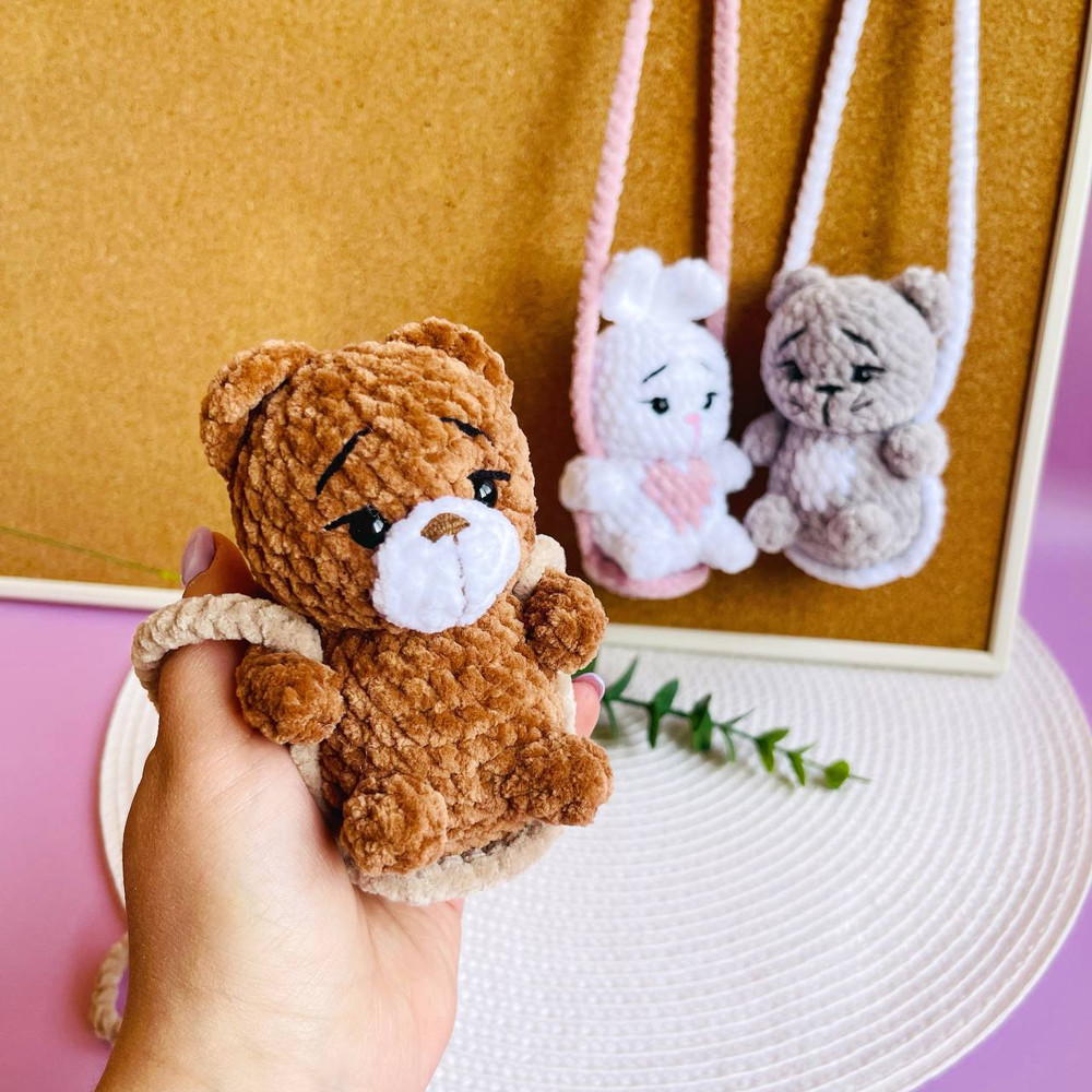 Crochet Animal Car Mirror Hanger Pdf Pattern Cute Keychain Bunny Cat Bear Amigurumi Easy To Follow  7