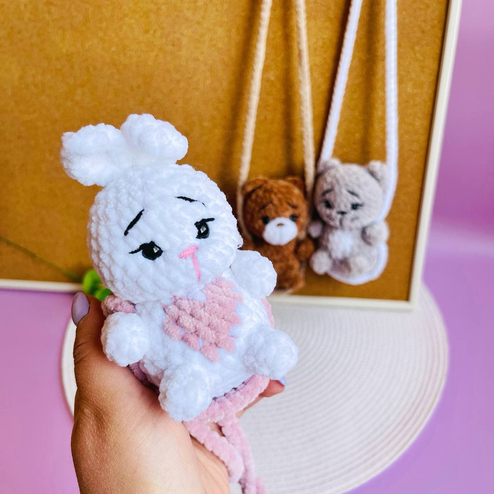 Crochet Animal Car Mirror Hanger Pdf Pattern Cute Keychain Bunny Cat Bear Amigurumi Easy To Follow  8