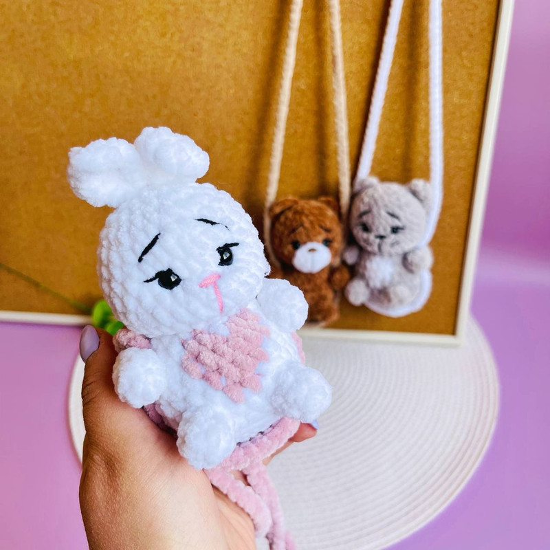 Crochet Animal Car Mirror Hanger Pdf Pattern Cute Keychain Bunny Cat Bear Amigurumi Easy To Follow  8
