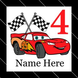 birthday boy 4 years old lightning mcqueen car custom name svg