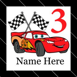 birthday boy 3 years old lightning mcqueen car custom name svg file