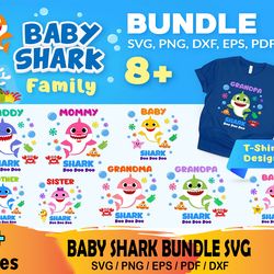 8 baby shark family bundle svg, cartoon svg, baby shark svg