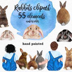 watercolor rabbits clipart png, watercolor bunny, bunnies clipart