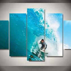 surfer doing barrel ride sport 5 panel canvas art wall decor
