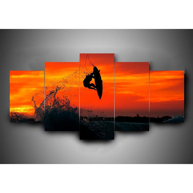 Surfing 3 - Sport 5 Panel Canvas Art Wall Decor.jpg