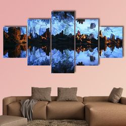 underground lake in the reed flute cave in china sport 5 panel canvas art wall decor