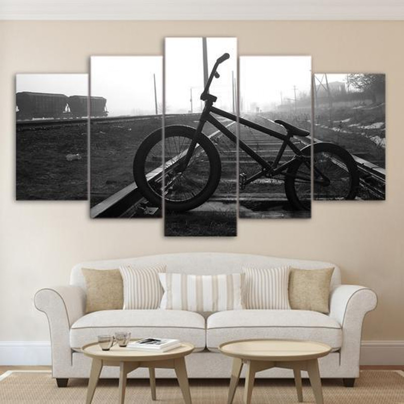Bmx Bike On Train Tracks - Sport 5 Panel Canvas Art Wall Decor.jpg