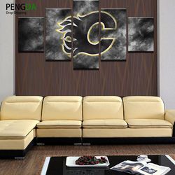calgary flames black logo sport 5 panel canvas art wall decor