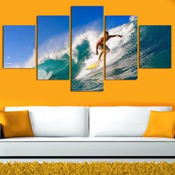 cuadros in surfing waves sport 5 panel canvas art wall decor