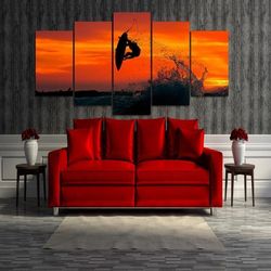 extreme surfing at sunset sport 5 panel canvas art wall decor