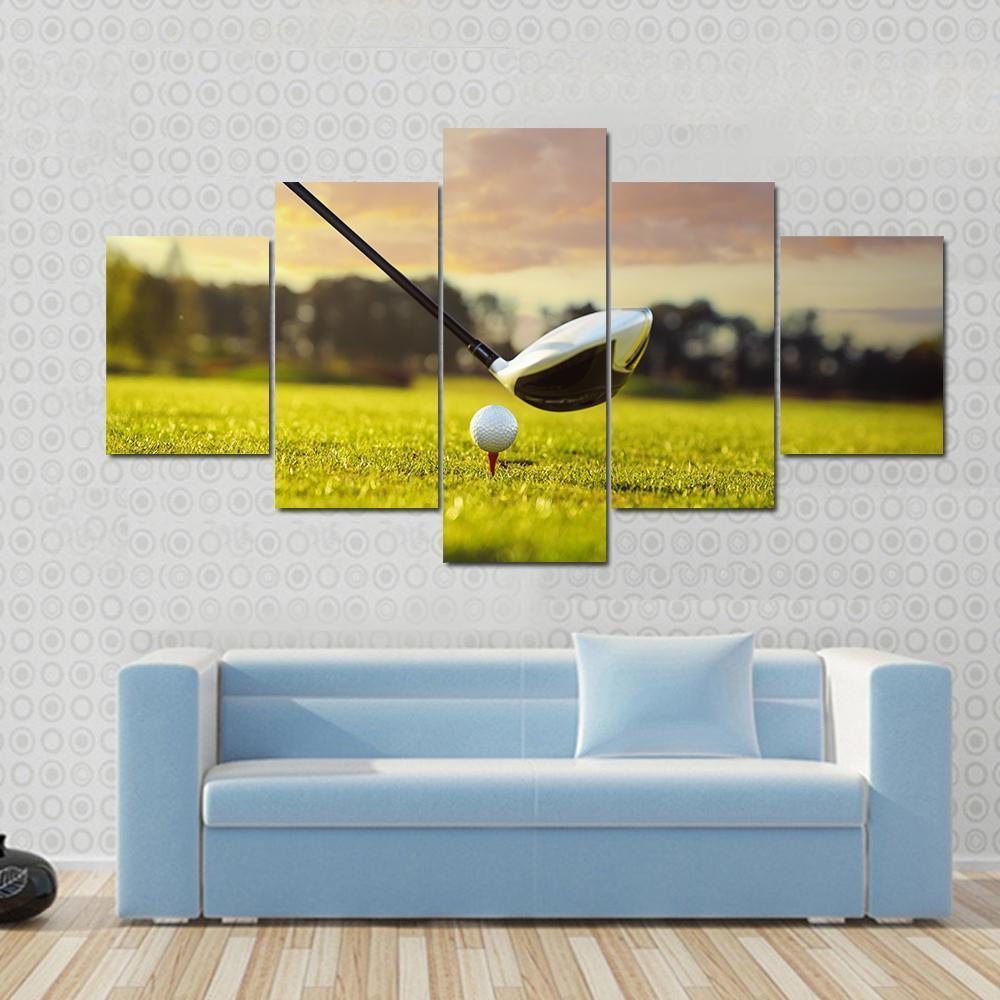Golf Ball On Tee - Sport 5 Panel Canvas Art Wall Decor.jpg