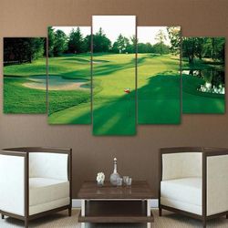 golf course morning golfing sport 5 panel canvas art wall decor