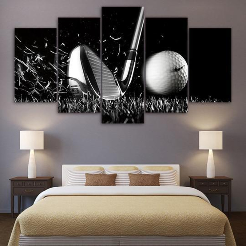 Golf Iron And Nike Ball - Sport 5 Panel Canvas Art Wall Decor.jpg