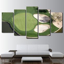 green field golf course sport 5 panel canvas art wall decor