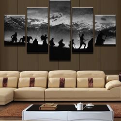 hikers on snow mountain sport 5 panel canvas art wall decor