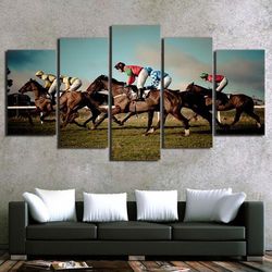 horse racing sport 5 panel canvas art wall decor