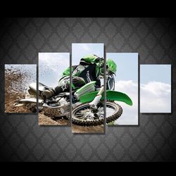 motocross supercross dirtbike skidding sport 5 panel canvas art wall decor
